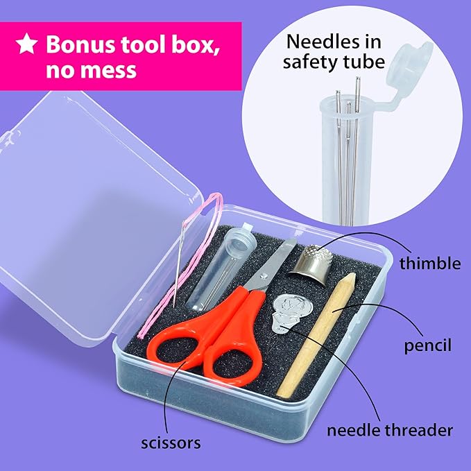 KRAFUN My First Embroidery Kit for Beginners Kids and Teenagers Simple Embroidery Patterns, Hand Embroidery Kit Includes Hoop, Cloth, Instructions for Stitches, Beginner Arts Craft Kit for Adults