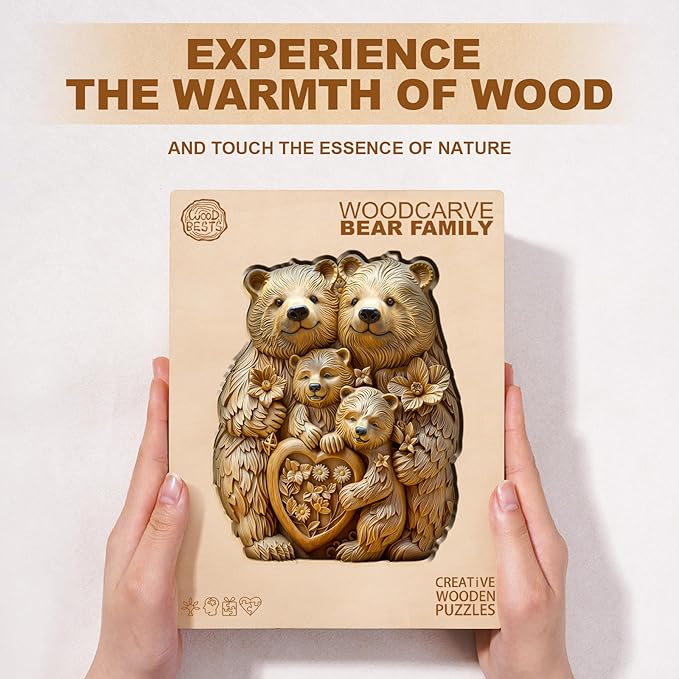 Wooden Puzzle for Adults-Wooden Puzzle Unique Shape Advanced Woodcarve Bear Wooden Jigsaw Puzzle for Adult, Wood Puzzles,Challenge Wooden Jigsaw Puzzle(M-13.4 * 10.9in 235pcs)