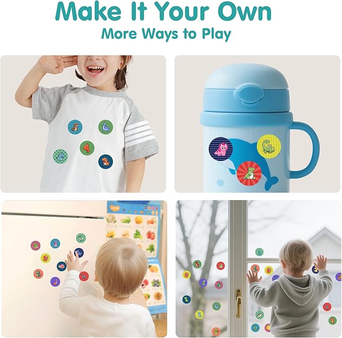 iPlay, iLearn Dinosaur Stamp & Sticker Activity Set - 400+ Stickers & 18-Page Stamper Book, Toddler Creative Art Craft Kit Road Trip Travel Toy, Educational Birthday Gifts for Boy Kid Ages 3 4 5 6 7 8