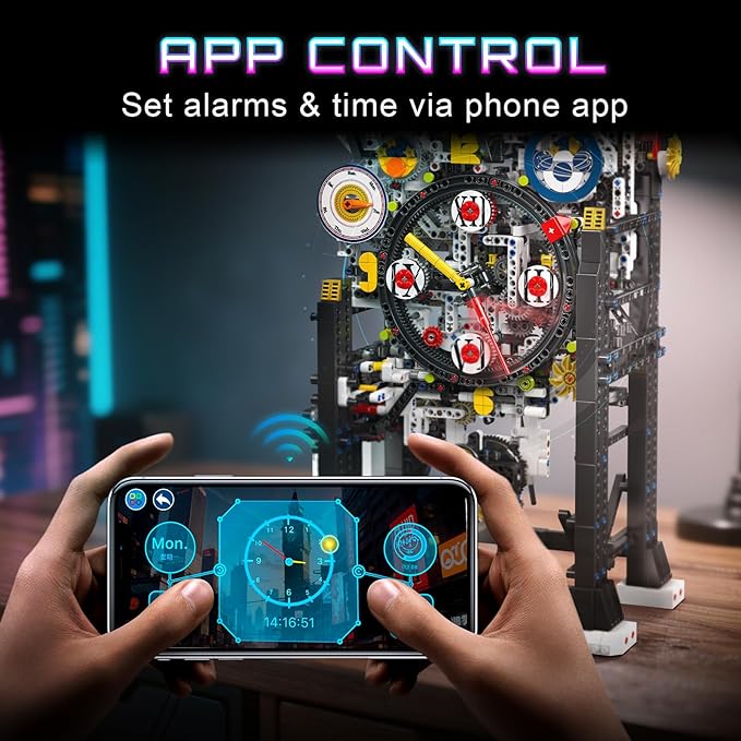 Mould King Cyberpunk Clock Building Set, 3181+ Pcs Building Blocks Kits That Run with Chiming Bird & 4 Dials, Electric Alarm Clock Model Kit with Motor, Collectible Building Toys for Adults and Teens