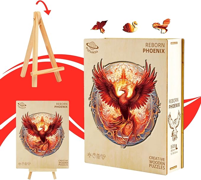 Wooden Puzzles for Adults, Reborn Phoenix Wooden Jigsaw Puzzle for Adults, Wood Puzzles Adult, Unique Animal Shape, Gifts for Friends and Family, Wall Art Canvas Puzzle (L -13.1 * 13.4in -300 pcs)