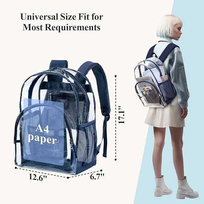 PACKISM Clear Backpack - 17 inch Heavy Duty Clear Backpacks for School, Large Transparent Bookbag for Students (Age 12+)