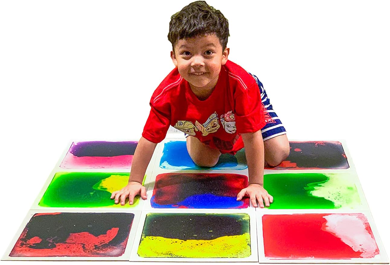 Art3d Liquid Sensory Floor Tiles 30 x 30 cm Playroom Dance Floor Square Colourful 4 Tiles
