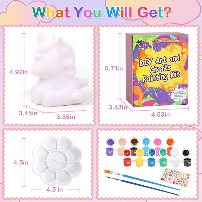 dededa Paint Your Own Unicorn Night Light Art Kit, Arts and Crafts for Kids Ages 4-8,Unicorns Gifts for Girls Painting Kit Unicorn Toys for Kids 4 5 6 7 8 9 10 11 12+ (1Pc)