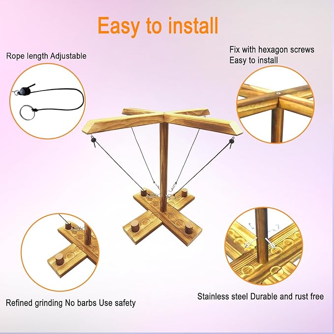 Hook and Ring Game, Large Ring Toss Game for Adults, Tabletop Games, Wooden Interactive Game for Family, Party,Bar