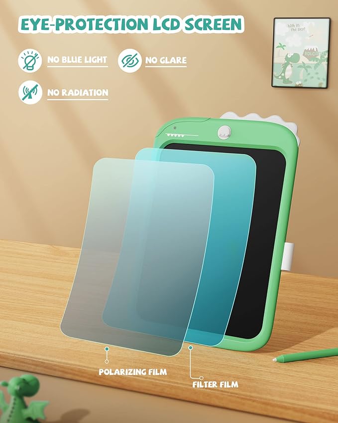 TEKFUN Toddler Boy Toys, LCD Writing Tablet for Kids, Doodle Board Dinosaur Toys, Travel Essentials Toys for 3 4 5 6 Year Old Boys Girls, Easter Birthday Christmas Gifts (10inch Green)