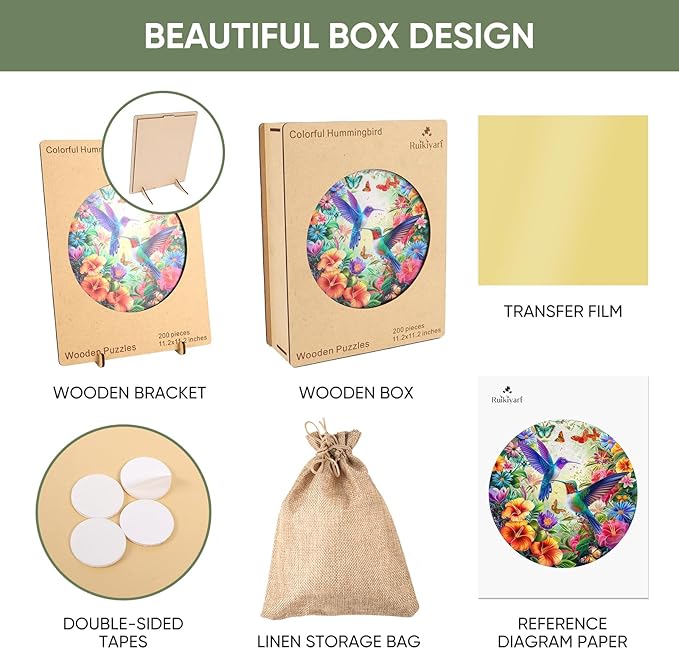 Ruikiyart Wooden Puzzles for Adults, 5MM 500 Pieces Hummingbird Wooden Jigsaw Puzzles, Birds Puzzle Unique Shaped for Adults and Kids on Thanksgiving, Christmas Family Puzzle Games (16.7'' x 16.7'')