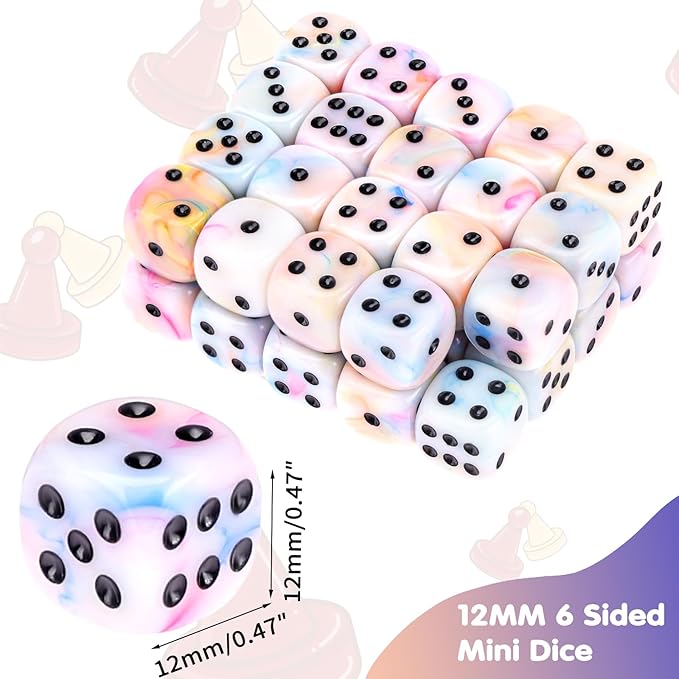 36 Pieces 12mm 6 Sided Mini Dice Set,Mixed ColoursD6 Game Dice Set,6 Sided Standard Game Dice for Board Games Dice Games Classroom Teaching Dices Game,with Portable Gaming Box(Yellow Blue Purple)