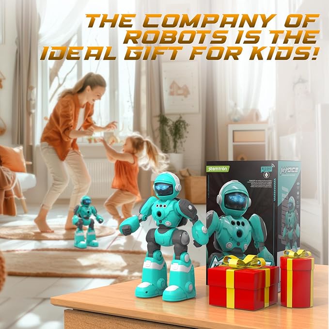 STEMTRON Robot Toys for Kids, Programmable Remote Control Robot with Magic Record Voice Function, Intelligent Gesture Sensing, Singing & Dancing Mode (Blue)