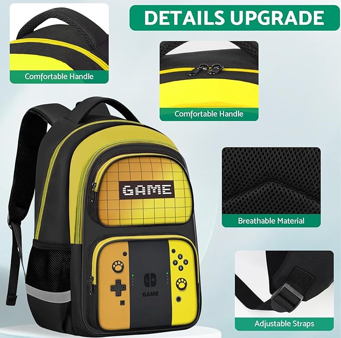 Kids Backpack For Boys,Gamer Boys Backpack For Children Teens Elementary Middle School, 17″ Students Bookbag