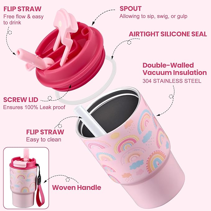 Bento Lunch Box for Kids with 17oz Soup Thermo,Insulated Tumbler Water Bottle and Insulated Lunch Bag,Leak-Proof 3 Compartment Lunch Food Container with with Ice Pack for Kids to School-Rainbow