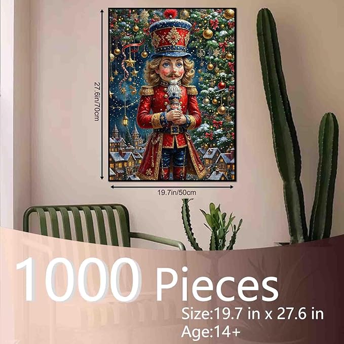 1000 Piece Jigsaw Puzzles for Adults Christmas Nutcracker Painting Jigsaw Puzzle 1000 Pieces Xmas Trees Puzzles 20''x27”inch Snowy VillageDIY Craft Puzzle Art Wall Decor Family Challenging Game