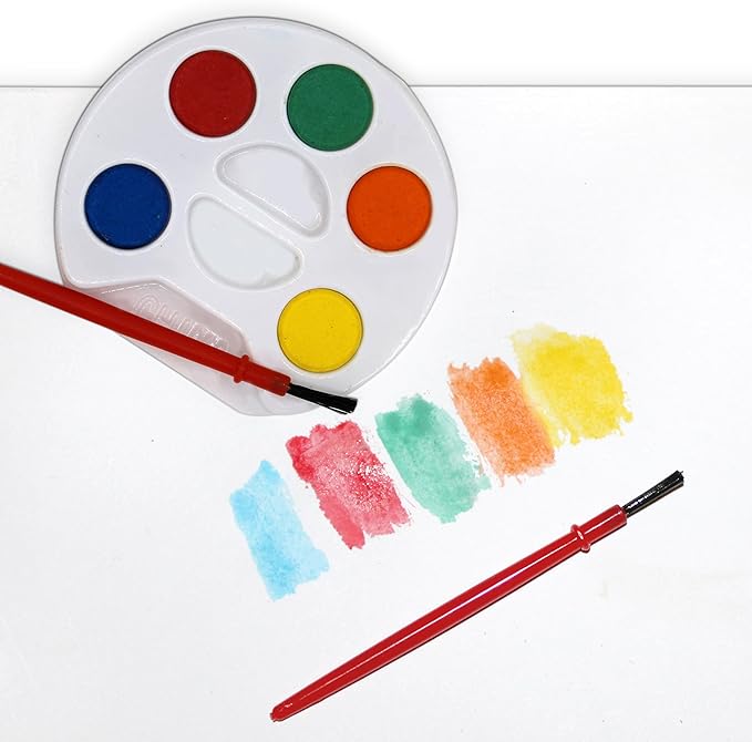 Color Swell Bulk Watercolors Round Paint Pack with Brushes - 25 Sets with 5 Washable Colors Each - Great for Kids, Classrooms, Parties, Students, Donations, Party Favors, All Ages
