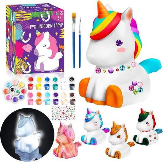 FUNZBO Paint Your Own Unicorn Lamp Kit - Arts and Crafts Supplies Painting Kits for Kids Teens Adults, DIY Night Light Unicorn Toy for Toddlers Girls Boys Age 3 4 5 6 7 8 9 10 11 12 13 + Birthday Gift