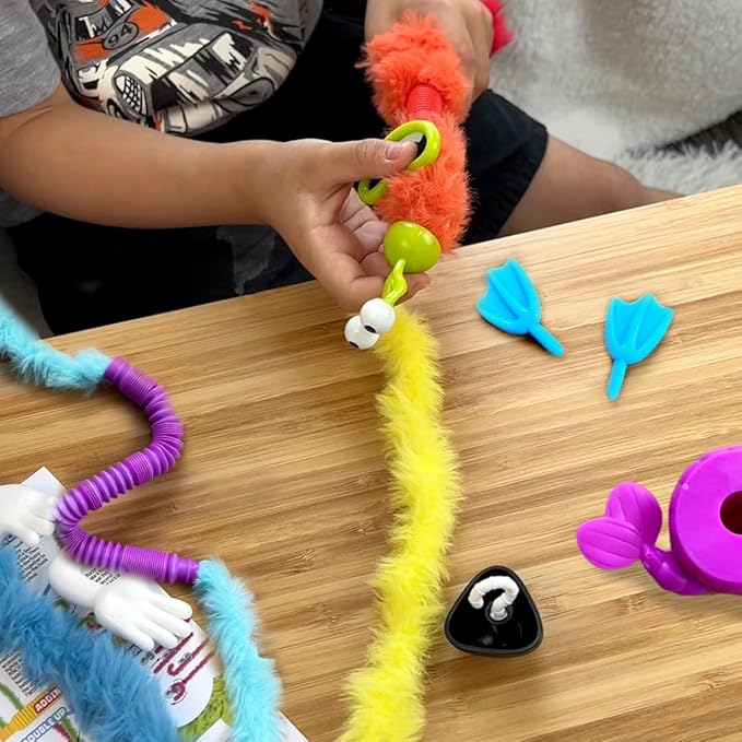 WeVeel TOOBLERZ Aquatic Creaturez Large Set – 26-Piece Mix-and-Match Craft Kit for Kids – Includes Fuzzy Chenille Sticks, Fidget Tubes & Character Accessories – Creative Toy for Ages 6+