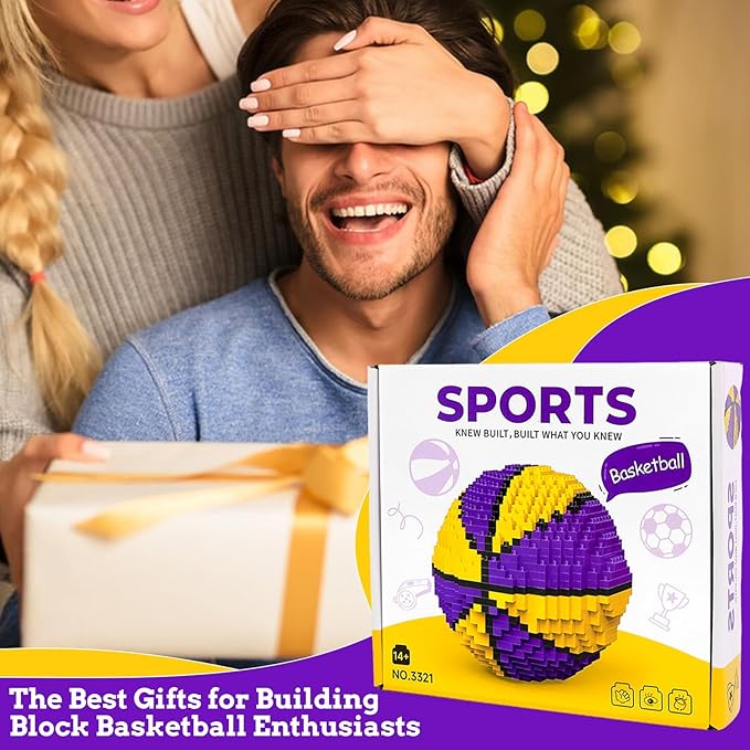 Basketball Building Blocks Set, 800 Pieces Adult Challenging STEM Purple and Yellow Building Blocks Decoration, Mini 3D Educational Toy, Realistic Basketball Model for Kids(800Pcs)