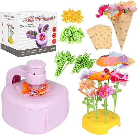 FURNIPLAS Flower Bouquet Toy for Kid Ages 4-8, DIY Flowers Craft Kit for 4 5 6 7 8 Years, Arts and Crafts Flower Making Press Kit Toy for Girl, Educational Activity for Toddler Girl, Christmas Gifts