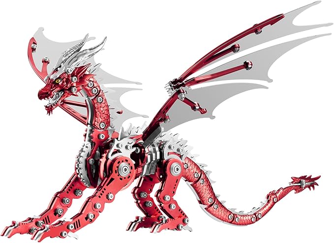 3D Puzzles for Adults,Metal Dragon Puzzle Building Set,Collectible Mechanical Engineering Crafts for Home Office Decoration & Gift(Red)