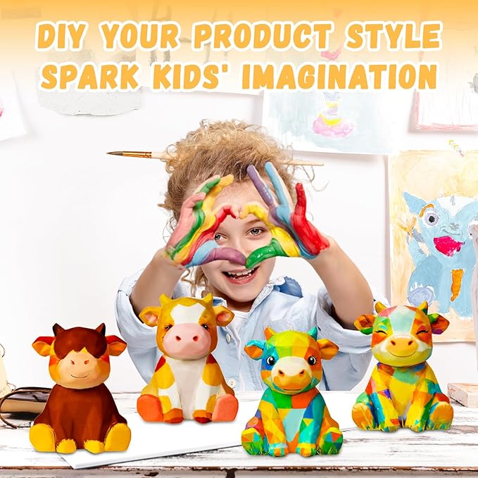 Loungelore Paint Your Own Cow Lamp Kit, Art Supplies Arts and Crafts for Kids Ages 8-12, DIY 3D Cow Night-Light, Creativity Painting Kit Toy for Girl Boy Teen, Birthday Gift for Daughter Son