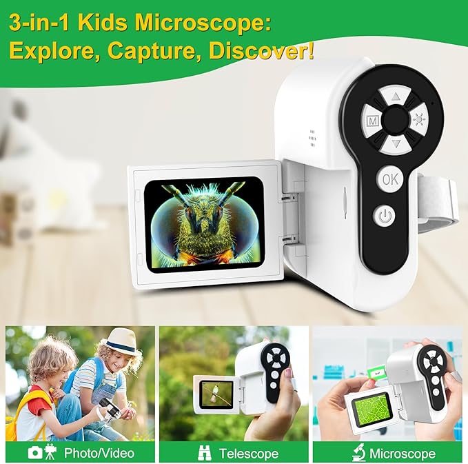 Laradola Microscope for Kids: Mini Pocket Digital Microscope 1000X Zoom Science Kits Learning & Educational STEM Toys for Age 3 4 5 6 7 8 10-12 Boys Girls Christmas Birthday Gifts
