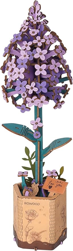 rowood 3D Puzzles for Adults,Wooden Artifical Flower Craft Kit,DIY Botanical Collection Building Toy Set,Mother's Day/Valentine's Day/Thanksgiving Day/Christmas/Birthday Gift -Lilac
