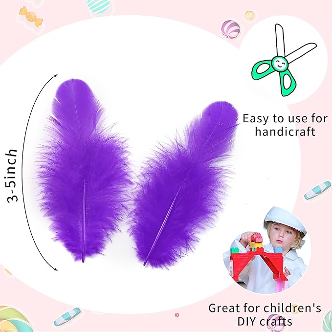 Soarer Purple Feathers for Crafts - 300pcs 3-5inch Craft Feathers Bulk for Wedding Home Party, Dream Catcher Supplies and DIY Crafts(Purple)