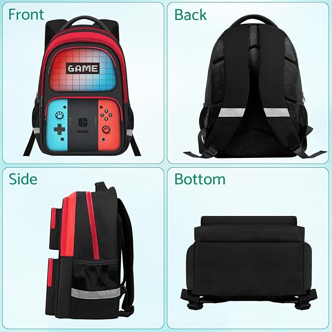 Kids Backpack For Boys,Gamer Boys Backpack For Children Teens Elementary Middle School, 17″ Students Bookbag