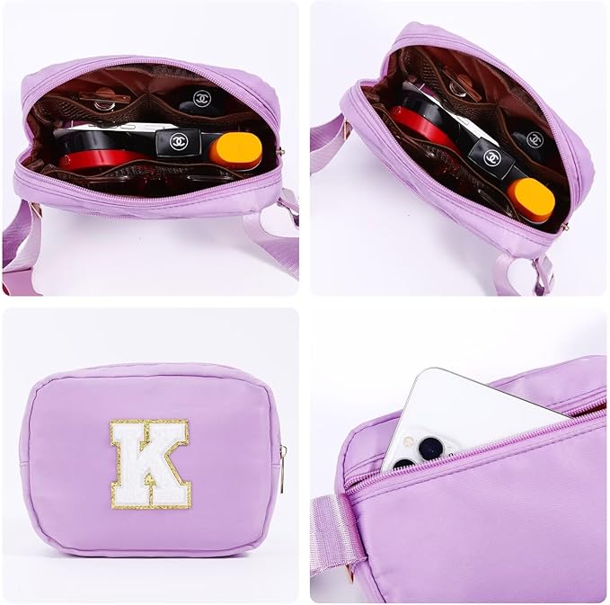 YOOLIFE Personalized Gifts - Cross Body Bag, Initial Belt Bag Purple Fanny Pack Crossbody Bags Travel Gifts