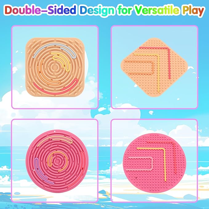 2-Pack Sensory Activity Board for Kids, Double-Sided Fidget Toy with 20 Silicone Strips(Color in ramdon), Montessori-Inspired Fine Motor Skill Toy for Autism, ADHD, Anxiety Relief, Ages 3+