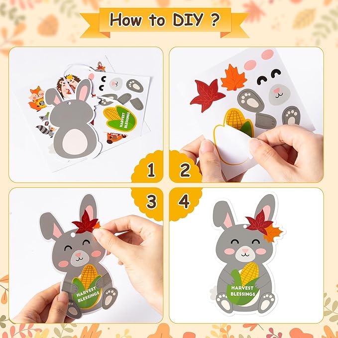 ANGOLIO 123Pcs Fall Animal Stickers for Kids DIY Craft Kit - Hedgehog Owl Fox Self-Adhesive Autumn Art Projects, Classroom Home Activities, Thanksgiving Party Favors, Sunday School Decor