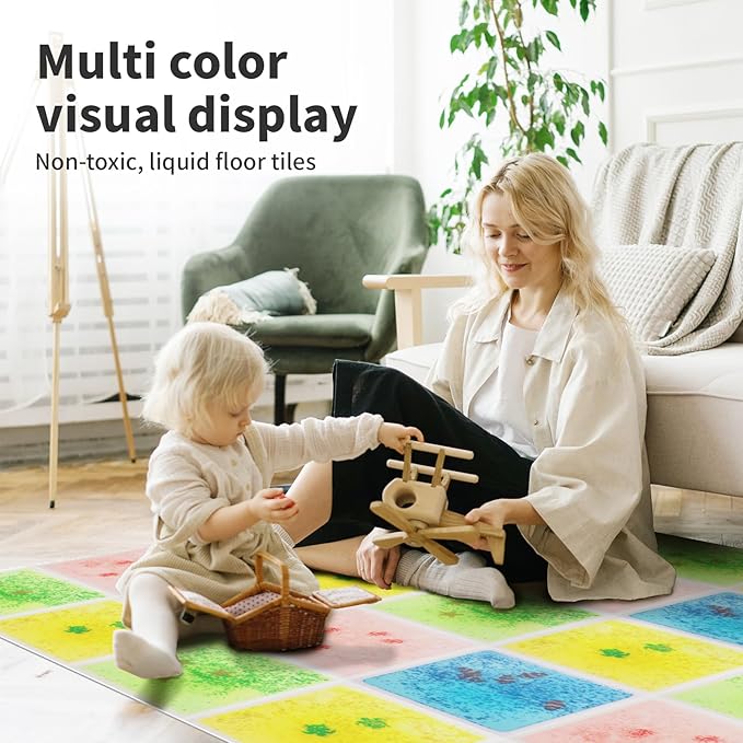 Art3d 4-Pack Liquid Sensory Floor Tiles, Colorful Liquid Fusion Senroy Dance Play Mat for Kids Toddler, 11.8"x11.8" Sea World