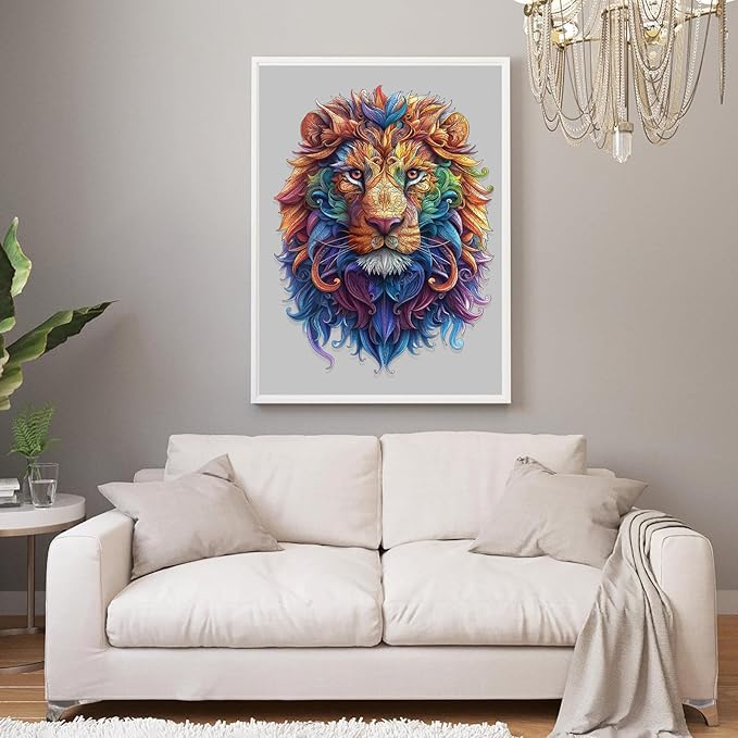 Wooden Puzzles for Adults, Lion Jigsaw Puzzles 200 Piece, Unique Shape Puzzles for Adults and Kids, Fun Challenging Puzzles Family Game Gift, Medium Size 9.1 x 10.9 Inches