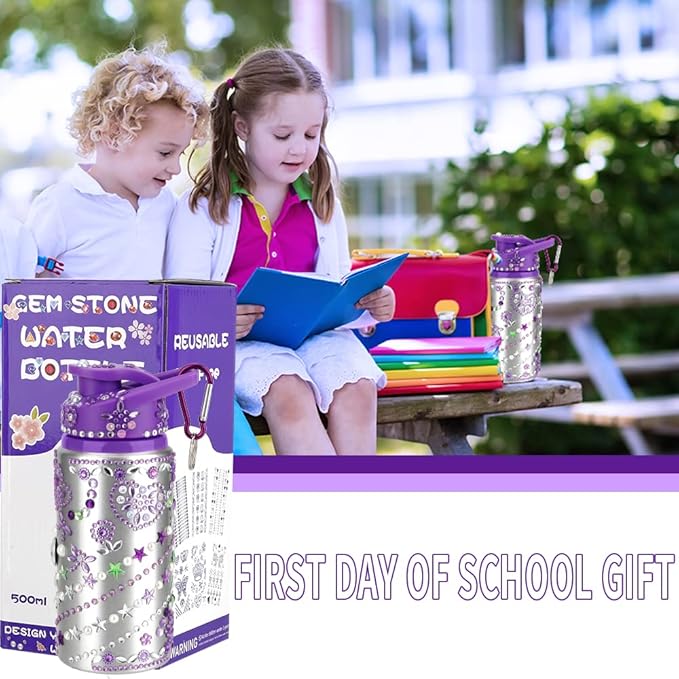Gifts for Girls, Decorate Your Own Water Bottles with Gem Stickers, Personalize DIY Birthday Gifts for Girls Age 4 5 6 7 8 9 10, Fun Arts and Crafts Gift Ideas Toys for Kids Christmas School Gift