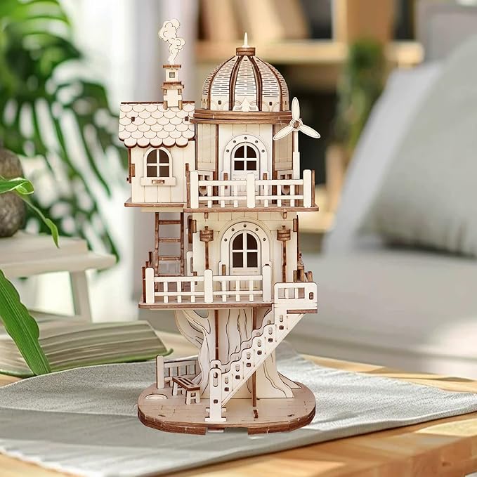 3D Wooden Puzzle for Adults, DIY Circular Treehouse Model, Creative Assembly Model Building for Adults, DIY Assembly Puzzle, Woodcraft Kit for Christmas Day