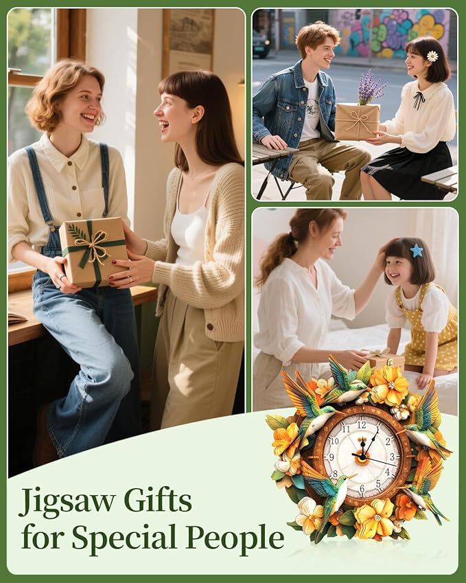 3D Wooden Puzzles for Adults, Hummingbird Clock with Pendulum Model Kit, 3D Puzzles for Adults Room Home Decor DIY Wall Clock Kit, Holiday Birthday for Men Women Teens