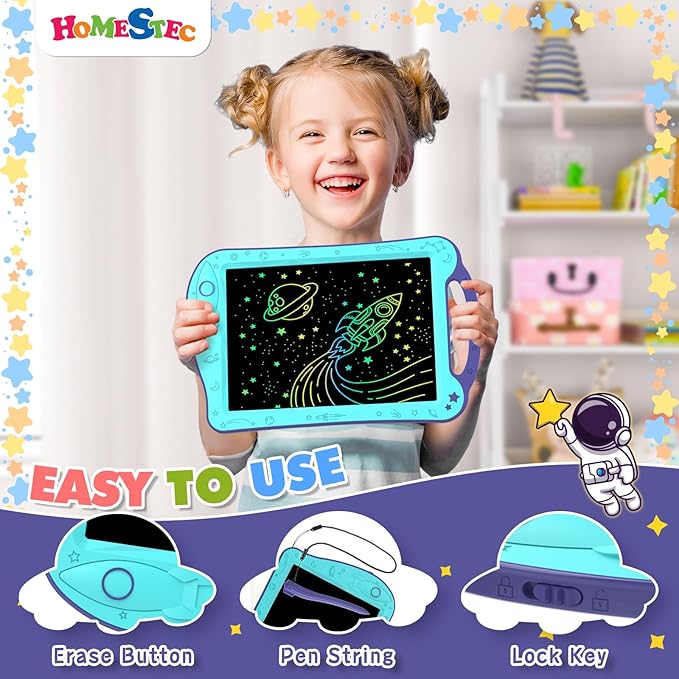 HOMESTEC Astrodraw Drawing Pad Toys, Colorful LCD Writing Tablet for Kids, Doodle Board for Toddlers 3 4 5 6 Years Old, Travel Sensory Space Toy for Boys Girls, Birthday Gift Idea,2pc
