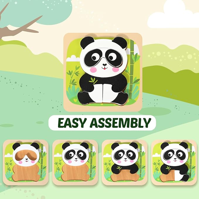 Wooden Puzzles for Toddlers 2-4, 6 Pack Animal Shape Puzzle Montessori Toys for 1 2 3 Year Old, Educational Learning Toys for Girls Boys