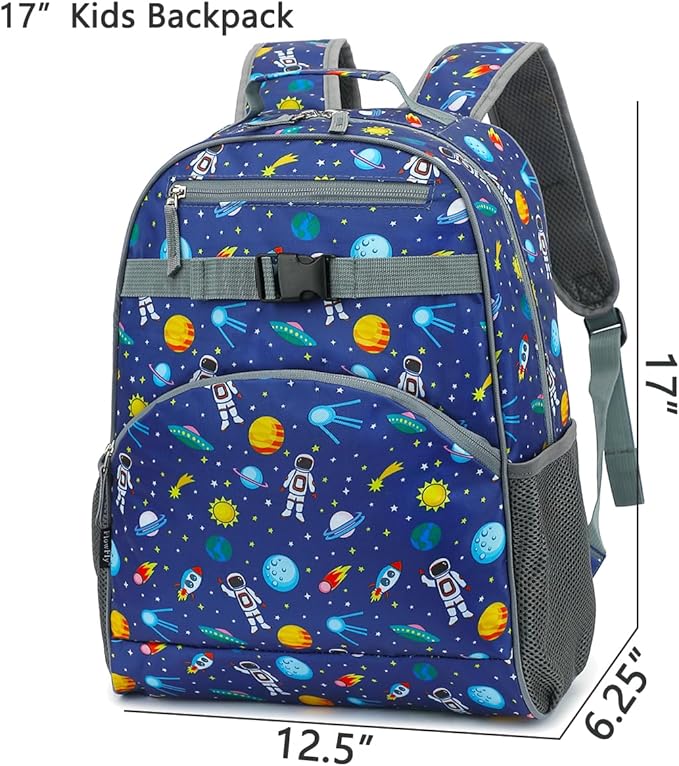 FlowFly Kids Backpack for Toddler Boys Girls, Simple Lightweight Bookbag for Daycare Kindergarten Elementary School Travel, Small Modern Bag (Large, Astronaut)