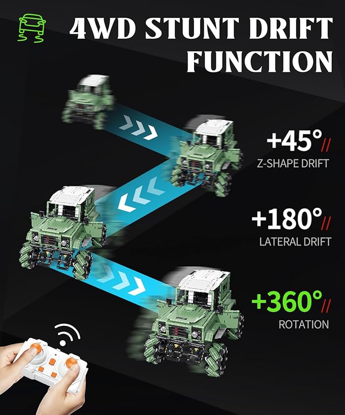 Off-Road Car Building Kits with Remote Control for Adults,Technic Pickup Truck Building Blocks Toys,STEM Engineering Gift for Mens,Boys,Kids-1670PCS(Military Green)