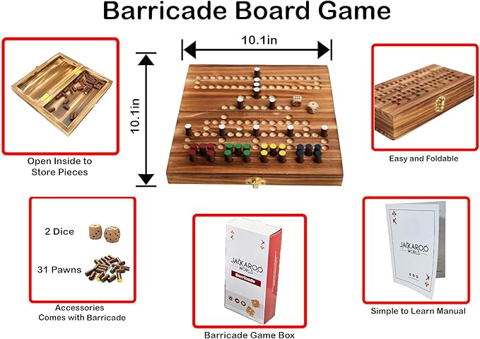 Barricade Board Game - Malefiz - New 2025 Dice Games - 2-4 Player Competitive Strategy Game - Fast Track Board Game Fun Wooden Dice Game for Family & Friends - Adults Games Wood Games