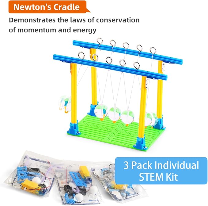 Bulk STEM Kits for Kids Age 8-10, 3 Sets of Newtons Cradle, Science Kits for Kids Age 8-12, Robot Building STEM Toys for Boys Ages 8-13, Robotics Engineering Crafts for Girls 6-8 10-12