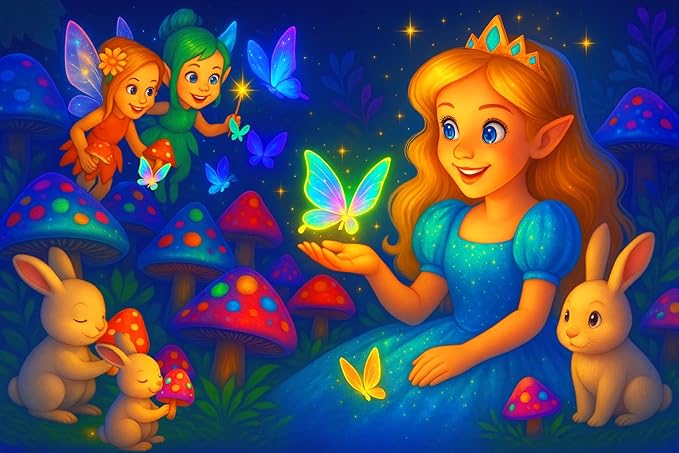 100-Piece Fairy Princess Puzzle for Kids Ages 4-6 6-8 8-10, Magical Forest Jigsaw with Elves, Bunnies & Glowing Butterflies –Educational Toys and Birthday Gift for Girls and Boys
