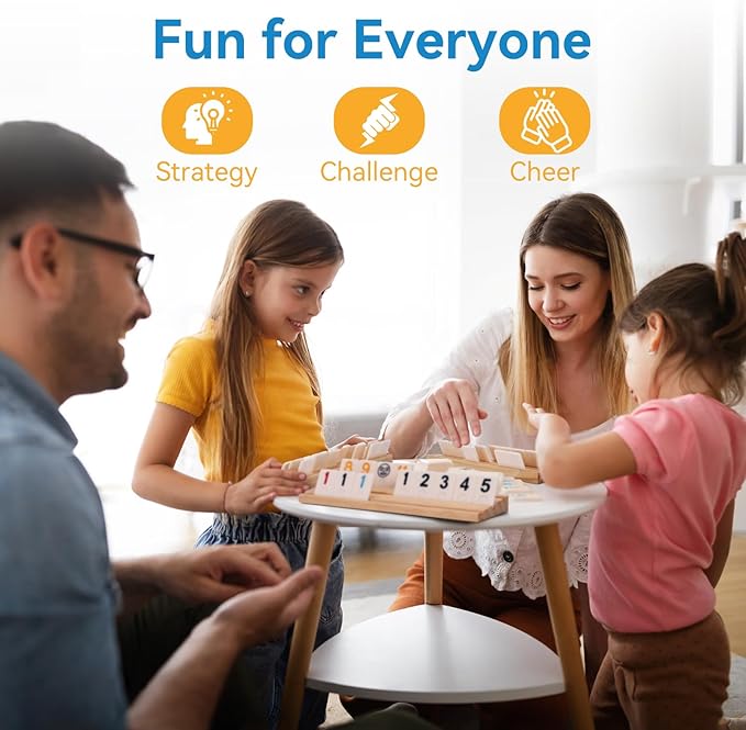 Rummy Cube 6 Player Edition with 6 Wooden Racks 160 Tiles Rummy Cube Game with Case 6 Players Travel Size Rummy Game Large Number Rummy Tiles Travel Game Set for Family Classic Board Games