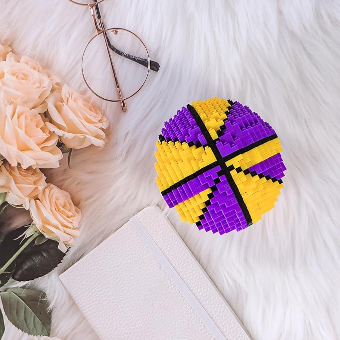 Basketball Building Blocks Set, 800 Pieces Adult Challenging STEM Purple and Yellow Building Blocks Decoration, Mini 3D Educational Toy, Realistic Basketball Model for Kids(800Pcs)
