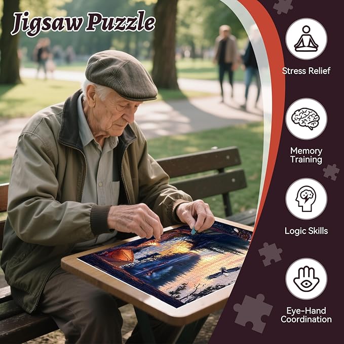 500 Piece Jigsaw Puzzle for Adults – Peaceful Lake Sunset with Eagles and Campfire | Nature Landscape | Relaxing 500 Piece Puzzles for Adults & Great Puzzle for Family Time or Display (20.5" x 15")