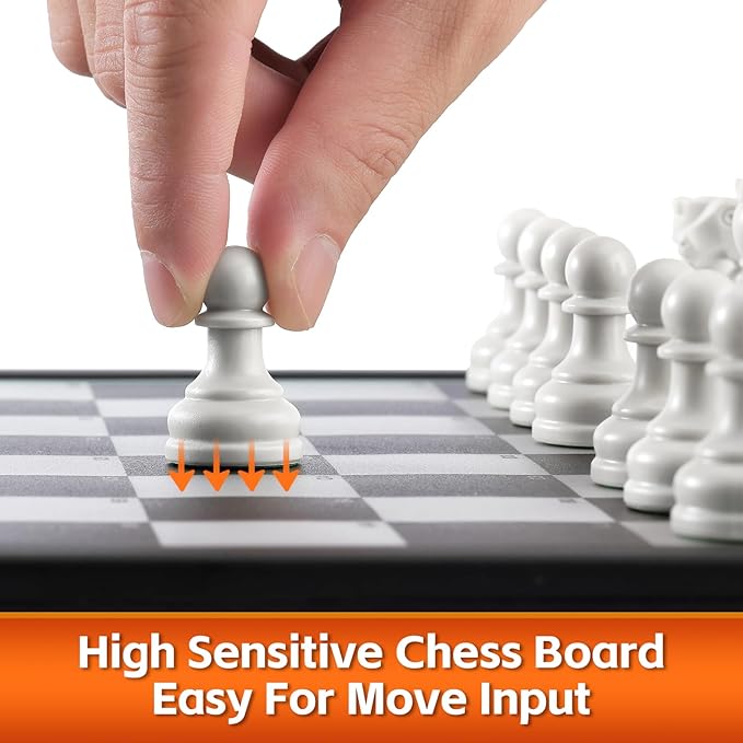 Advanced Electronic Chess Board, Smart Computer Chess Set, AI Voice Coach Learning for Kids, ELO 2200+ for Improving Players, Magnetic Large Pieces & Board Perfect for Adults, LCD Display(Black)
