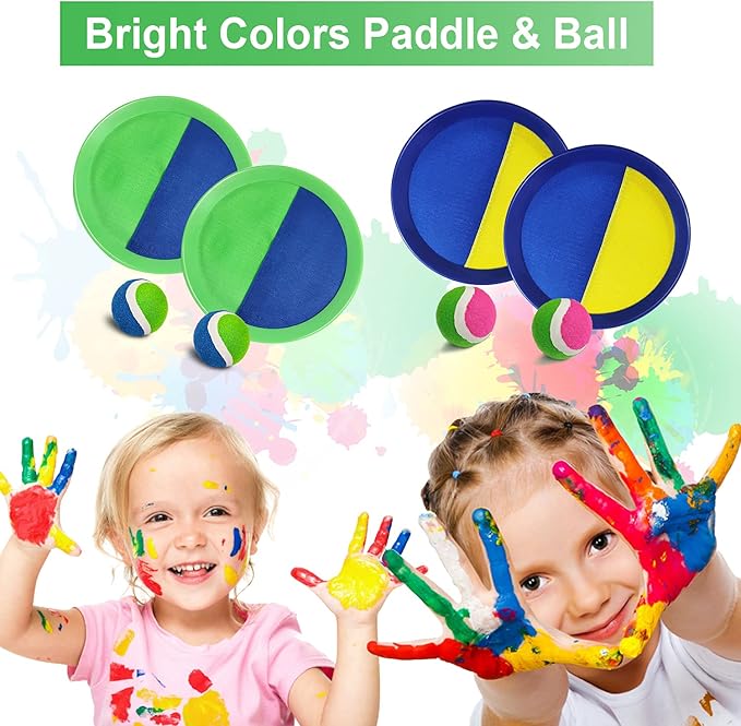 Jalunth Ball Catch Set Game Toss Paddle Beach Toys Back Yard Outdoor Games Pool Backyard Target Throw Sticky Mitt Set Age 3 4 5 6 7 8 9 10 11 12 Years Old Boys Girls Kids Easter Gifts Pink Blue 2 Pack