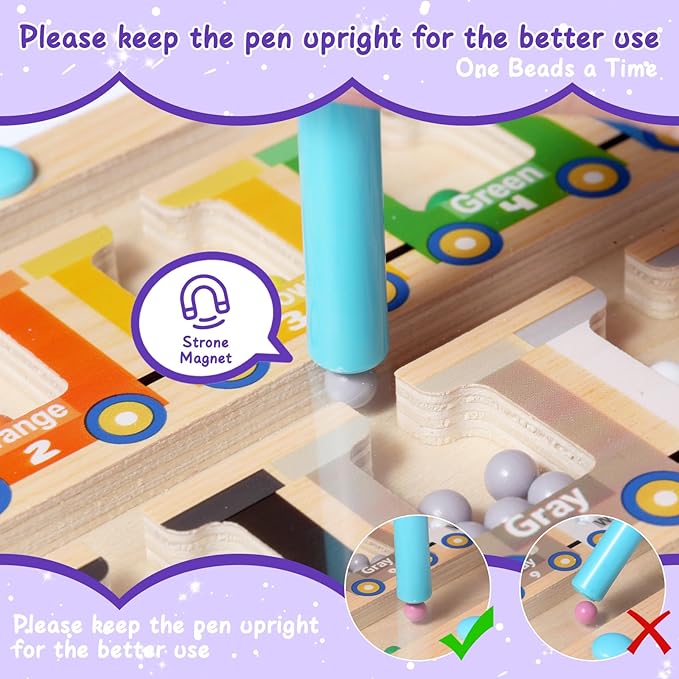 Magnetic Color and Number Maze, Montessori Toys for 3 4 5 Year Old, Wooden Magnet Balls Puzzles,Learning Educational Sensory Toys for Toddlers and Kids Boys Girls,Christmas Stocking Stuffers for Kids