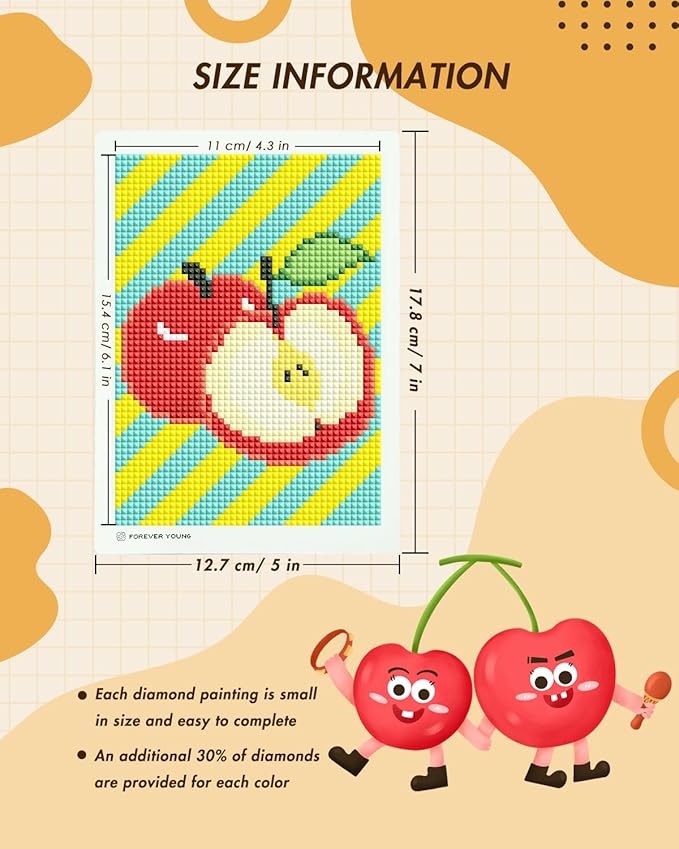 forever young Minigem Diamond Painting Kits Mini Diamond Art Kits, 10Pcs Small Diamond Art Kits for Adults 3-Hour Painting, Postcard-Style Resin Square Drill Diamond Painting Kits 5x7 Inch (Fruit)