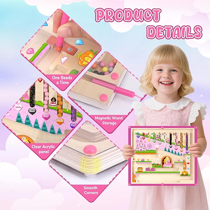 2 in 1 Magnetic Color and Number Maze Montessori Toy for Girls Dual Purpose Wooden Magnetic Puzzle Early Learning Activity for Preschool Children Magnetic Maze Board Educational Game